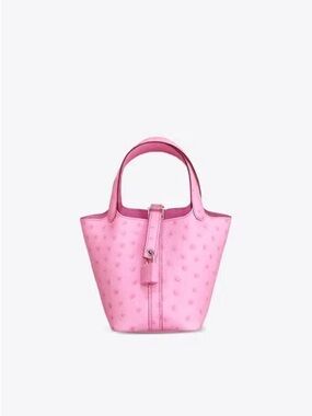 pink sakura 5P bubblegum genuine ostrich leather H Picotin Lock 18 PHW bucket